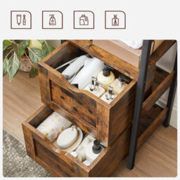 Songmics Bathroom Floor Cabinet, Bathroom Storage Cabinet, Slim Bathroom Storage Cabinet With 2 Drawers, Rustic Brown & Black - thumbnail 5