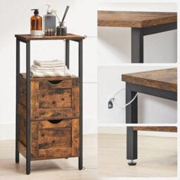 Songmics Bathroom Floor Cabinet, Bathroom Storage Cabinet, Slim Bathroom Storage Cabinet With 2 Drawers, Rustic Brown & Black - thumbnail 6