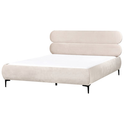 Beliani Bed Velvet Lessay 180 X 200 Cm (Eu Super King) Light Beige - image 1
