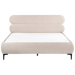Beliani Bed Velvet Lessay 180 X 200 Cm (Eu Super King) Light Beige - thumbnail 4