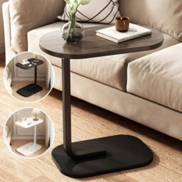 Black Walnut C-Shaped Compact Sofa Side End Table Coffee Laptop Table Living Room Bedroom - thumbnail 1