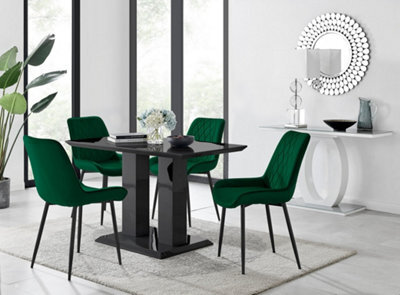 Furniturebox Imperia 4 Modern Black High Gloss Dining Table And 4 Green Pesaro Black Leg Chairs - image 1