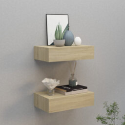 Berkfield Wall-Mounted Drawer Shelves 2 Pcs Oak 40X23.5X10Cm Mdf - thumbnail 1