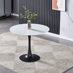Living And Home White Modern Round Wooden Dining Table Coffee Table With Metallic Base Dia 900mm - thumbnail 2