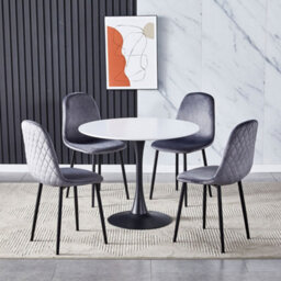 Living And Home White Modern Round Wooden Dining Table Coffee Table With Metallic Base Dia 900mm