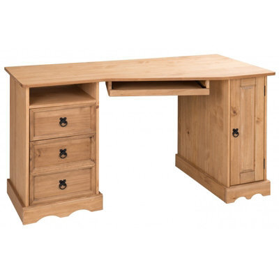 Mercers Furniture Corona Corner Computer Desk 3 Drawer 1 Door Office Bedroom Solid Wood Pine Wooden With Mexican Styling - image 1