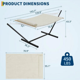 Steel Frame 2 Person Hammock With Stand Heavy Duty 450Lbs With Bag Patio Camping - thumbnail 2