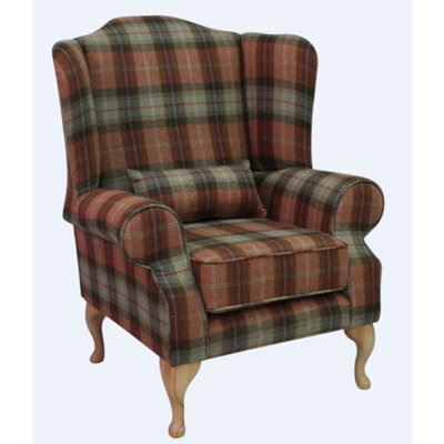 Chesterfield Fireside High Back Wing Chair Chestnut Tree Check Tweed Wool In Mallory Style - image 1