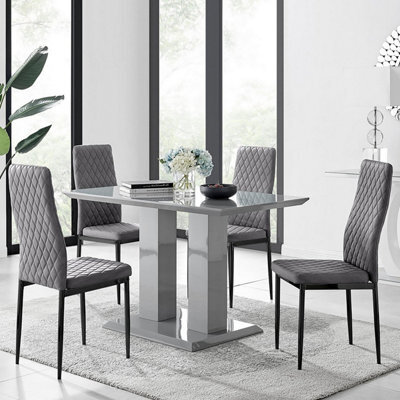 Furniturebox Uk Imperia 4 Grey Dining Table And 4 Grey Velvet Milan Black Leg Chairs - image 1