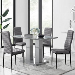 Furniturebox Uk Imperia 4 Grey Dining Table And 4 Grey Velvet Milan Black Leg Chairs - thumbnail 1