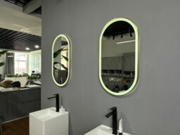 Lumora 900X500mm Oval Brushed Gold Led Mirror - Pill Mirror, Frosted Front-Lit And Anti-Fog - thumbnail 1