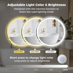 Costway 60 Cm Round Led Lighted Mirror Tempered Glass Bathroom Mirror W/ Memory Function - thumbnail 5