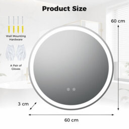 Costway 60 Cm Round Led Lighted Mirror Tempered Glass Bathroom Mirror W/ Memory Function - thumbnail 9