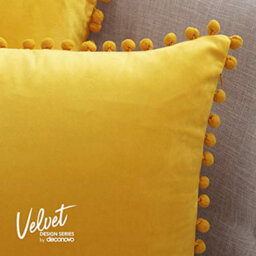 Deconovo 2 Pack Pom Pom Crushed Velvet Cushion Covers With Invisible Zipper 45 X 45 Cm Mellow Yellow - thumbnail 2