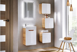 Impact Furniture Small Sink For Cloakroom 400mm Vanity Unit Slim Bathroom Cabinet Wall Hung Small White Gloss Oak Compact Arub - thumbnail 9