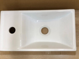 Impact Furniture Small Sink For Cloakroom 400mm Vanity Unit Slim Bathroom Cabinet Wall Hung Small White Gloss Oak Compact Arub - thumbnail 5