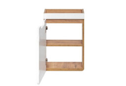 Impact Furniture Small Sink For Cloakroom 400mm Vanity Unit Slim Bathroom Cabinet Wall Hung Small White Gloss Oak Compact Arub - thumbnail 3