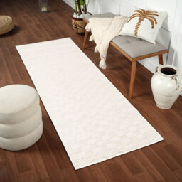 Livabliss Freud-Modern Ivory Off-White High Pile Checkered Living Dining Bedroom Rug 80 X 220 Cm Easy Care, Non Shedding - thumbnail 2
