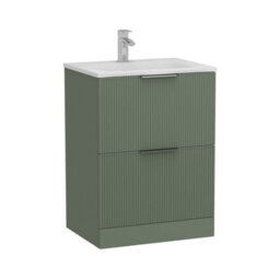 Royal Bathrooms Evora 600mm Sage Green Fluted Floor Standing Bathroom Vanity Unit 2 Drawer Cabinet Storage With Stone Basin Sink - 1 Tap Hole - thumbnail 8