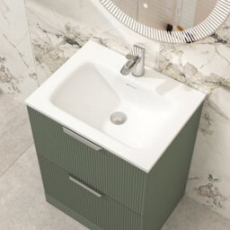 Royal Bathrooms Evora 600mm Sage Green Fluted Floor Standing Bathroom Vanity Unit 2 Drawer Cabinet Storage With Stone Basin Sink - 1 Tap Hole - thumbnail 5