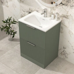 Royal Bathrooms Evora 600mm Sage Green Fluted Floor Standing Bathroom Vanity Unit 2 Drawer Cabinet Storage With Stone Basin Sink - 1 Tap Hole - thumbnail 4