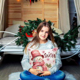 Amorly 4Pcs Pink Christmas Pillow Covers, 18X18 Inch With Snowman Santa Prints, Winter Holiday Decorative Cushion Covers For Home Couch - thumbnail 8