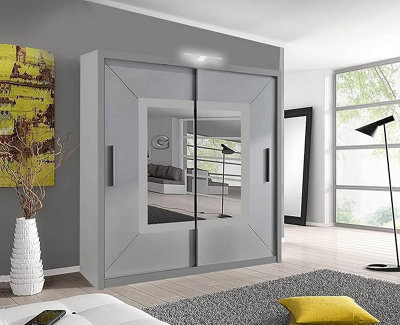 RAC3 Sliding Wardrobe Led Mirror Space Saving Bedroom Wardrobe, Contemporary Bedroom Sliding Wardrobe & Mirror Wardrobe (Grey, 150Cm) - image 1
