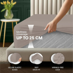 Aspire Homeware Beige Fitted Sheet-(25Cm) Deep Hotel Quality -Breathable Fitted Bed Sheets King (L)200 X (W)152Cm - thumbnail 2