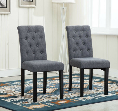 Set Of 2 Tufted Button Back Fabric Dining Chairs Grey By Mcc Direct - image 1