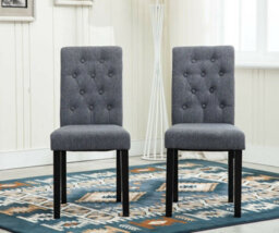 Set Of 2 Tufted Button Back Fabric Dining Chairs Grey By Mcc Direct - thumbnail 2