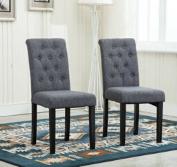 Set Of 2 Tufted Button Back Fabric Dining Chairs Grey By Mcc Direct
