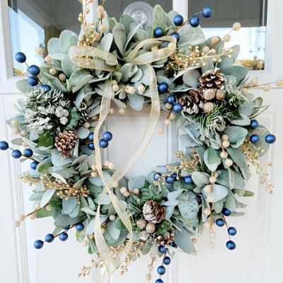 CLEFFNS 16Inch Artificial Eucalyptus Berry Wreath Green Leaf Eucalyptus Wreaths For Front Door Window Hanging Wall Party Decorations - image 1