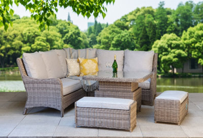 Signature Weave Alexandra Wicker Corner Sofa + Lifting Dining Table + Benches - image 1
