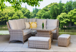 Signature Weave Alexandra Wicker Corner Sofa + Lifting Dining Table + Benches - thumbnail 1