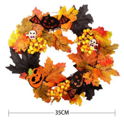 Living And Home Halloween Prelit Wreath Autumn Maple Leaf With Berries For Front Door Decor 35 Cm - thumbnail 8