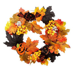 Living And Home Halloween Prelit Wreath Autumn Maple Leaf With Berries For Front Door Decor 35 Cm - thumbnail 4