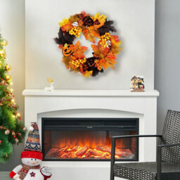 Living And Home Halloween Prelit Wreath Autumn Maple Leaf With Berries For Front Door Decor 35 Cm - thumbnail 2