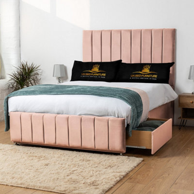 UKBEDFURNITURE Falcon Pink Plush Divan Bed With 2 Foot End Drawers & 26 Inch Headboard - image 1