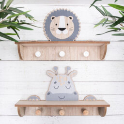 Annibells Lion Or Giraffe Wooden Floating Shelf With Hooks (10635) - Lion - thumbnail 2