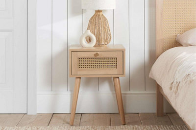 Birlea Bedside 1 Drawer Cabinet Brown Oak Rattan Nightstand Side Table - image 1
