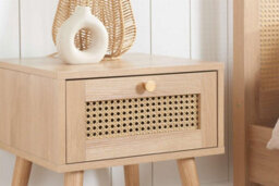 Birlea Bedside 1 Drawer Cabinet Brown Oak Rattan Nightstand Side Table - thumbnail 6