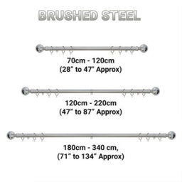 A.unique Home Diamante Ball Metal Extendable Curtain Pole With Rings And Fittings (25/28mm) - Brushed Steel, 70Cm - 120Cm Approx - thumbnail 6