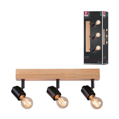 Paulmann 66772 Spotlight Arvid 3-Lamp Max. 3X20W Ceiling Luminaire Black/wood Spot Metal E27 - image 1