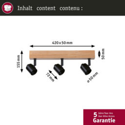 Paulmann 66772 Spotlight Arvid 3-Lamp Max. 3X20W Ceiling Luminaire Black/wood Spot Metal E27 - thumbnail 4