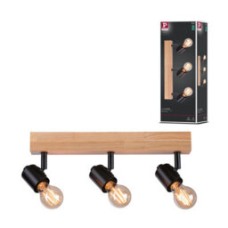 Paulmann 66772 Spotlight Arvid 3-Lamp Max. 3X20W Ceiling Luminaire Black/wood Spot Metal E27 - thumbnail 1