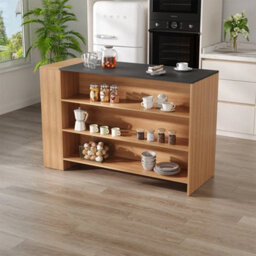 Wooden Kitchen Island Unit W/ Dispaly Shelves Kitchen Coffee Bar Storage Cabinet