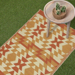 Homescapes Luxury Outdoor Rug Runner Waterproof Reversible For Garden, 75 X 200 Cm, Orange, 100% Recycled, Anya Aztec - thumbnail 2