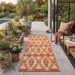 Homescapes Luxury Outdoor Rug Runner Waterproof Reversible For Garden, 75 X 200 Cm, Orange, 100% Recycled, Anya Aztec - thumbnail 8