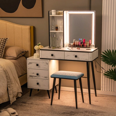 Costway Vanity Table Set Modern Dressing Table W/ 3-Color Mirror & Drawers Dresser Desk - image 1