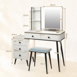 Costway Vanity Table Set Modern Dressing Table W/ 3-Color Mirror & Drawers Dresser Desk - thumbnail 2